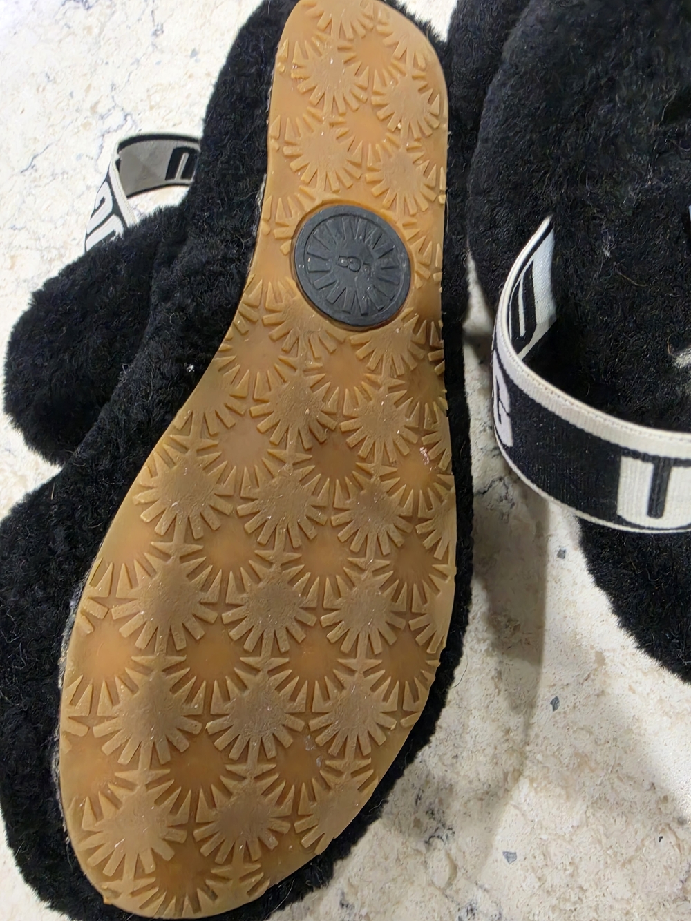 UGG Black Fluffy Slide Sandals with Branded Strap - Picture 3 of 4